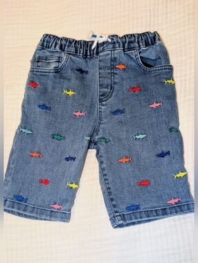 Mini Boden Denim Shorts Rainbow Fish Embroidered Size 8Y Pull-On Summer